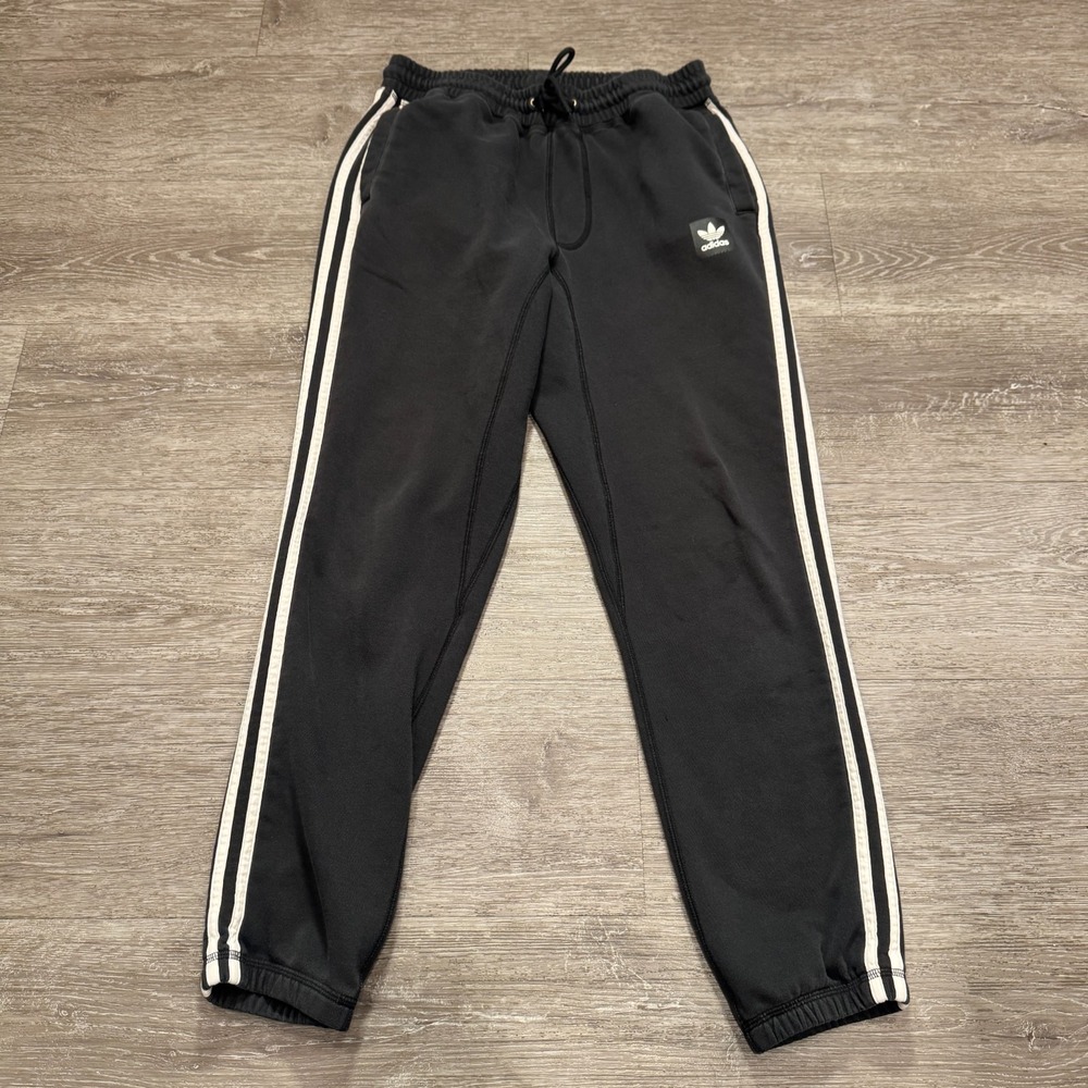Adidas Pants Mens Medium Black Classic 3 Stripe Fleece Jogger Pocket 26x28
